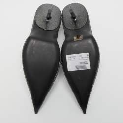 Pre Owned Balenciaga Silver/Black Lurex Fabric Square Knife Pumps Size 38