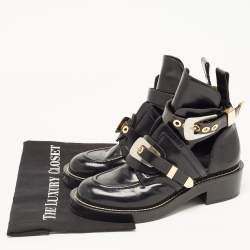 Pre Owned Balenciaga Black Leather Ceinture Buckle Detail Ankle Boots Size 38.5