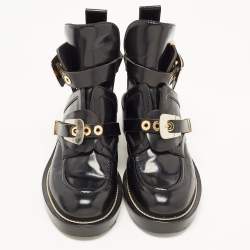 Pre Owned Balenciaga Black Leather Ceinture Buckle Detail Ankle Boots Size 38.5