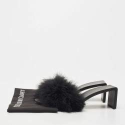 Pre Owned Balenciaga Black Fur Slide Flats Size 38 