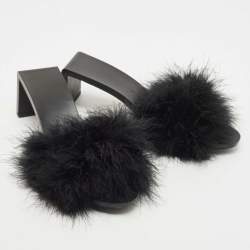 Pre Owned Balenciaga Black Fur Slide Flats Size 38 