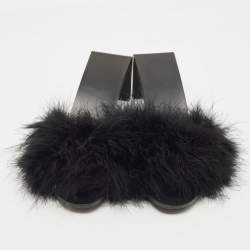 Pre Owned Balenciaga Black Fur Slide Flats Size 38 