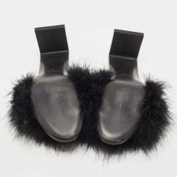 Pre Owned Balenciaga Black Fur Slide Flats Size 38 