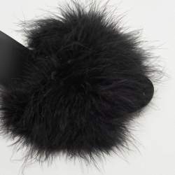 Pre Owned Balenciaga Black Fur Slide Flats Size 38 