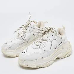 Pre Owned Balenciaga White Leather Triple S Sneakers Size 37