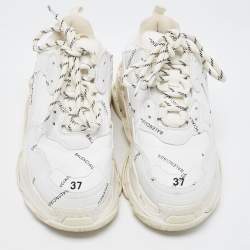 Pre Owned Balenciaga White Leather Triple S Sneakers Size 37