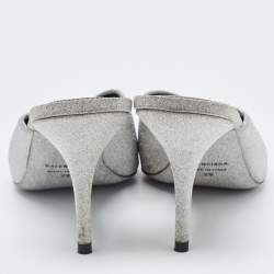 Pre Owned Balenciaga Silver Glitter Knife  Mules Size 39 