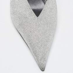 Pre Owned Balenciaga Silver Glitter Knife  Mules Size 39 