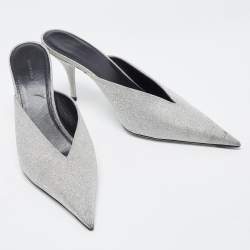 Pre Owned Balenciaga Silver Glitter Knife  Mules Size 39 
