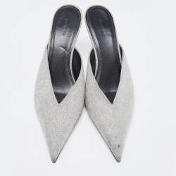 Pre Owned Balenciaga Silver Glitter Knife  Mules Size 39 
