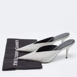 Pre Owned Balenciaga Silver Glitter Knife  Mules Size 39 