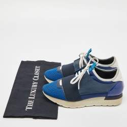 Pre Owned Balenciaga Blue/White Patent,Mesh and Leather Race Runner Sneakers Size 36