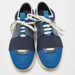 Pre Owned Balenciaga Blue/White Patent,Mesh and Leather Race Runner Sneakers Size 36
