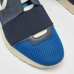Pre Owned Balenciaga Blue/White Patent,Mesh and Leather Race Runner Sneakers Size 36