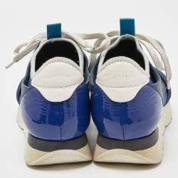 Pre Owned Balenciaga Blue/White Patent,Mesh and Leather Race Runner Sneakers Size 36