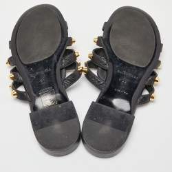 Pre Owned Balenciaga Black Leather Arena Studded Flat Slides Size 37