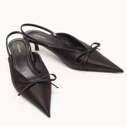 Pre Owned Balenciaga Black Satin Bow Slingback Pumps Size 36 
