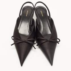 Pre Owned Balenciaga Black Satin Bow Slingback Pumps Size 36 