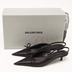 Pre Owned Balenciaga Black Satin Bow Slingback Pumps Size 36 