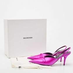 Pre Owned Balenciaga Magenta Satin Knife Bow Slingback Pumps Size 40