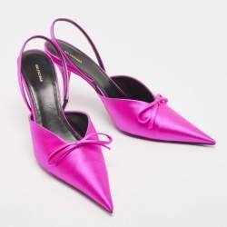 Pre Owned Balenciaga Magenta Satin Knife Bow Slingback Pumps Size 40