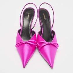 Pre Owned Balenciaga Magenta Satin Knife Bow Slingback Pumps Size 40