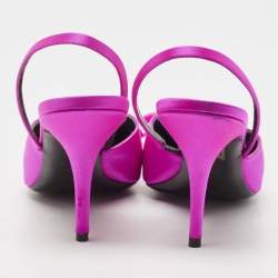 Pre Owned Balenciaga Magenta Satin Knife Bow Slingback Pumps Size 40
