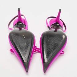 Pre Owned Balenciaga Magenta Satin Knife Bow Slingback Pumps Size 40