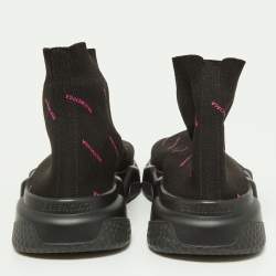 Pre Owned Balenciaga Black/Pink Logo Print Knit Fabric Speed Trainer Sneakers Size 39