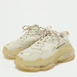 Pre Owned Balenciaga Two Tone Leather and Mesh Triple S Clear Sneakers Size 38