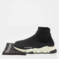 Pre Owned Balenciaga Black Knit Fabric Speed Trainer High Top Sneakers Size 40