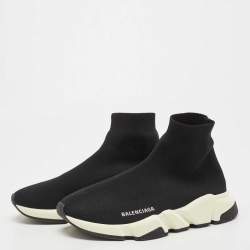 Pre Owned Balenciaga Black Knit Fabric Speed Trainer High Top Sneakers Size 40
