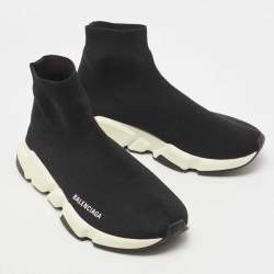Pre Owned Balenciaga Black Knit Fabric Speed Trainer High Top Sneakers Size 40