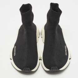 Pre Owned Balenciaga Black Knit Fabric Speed Trainer High Top Sneakers Size 40