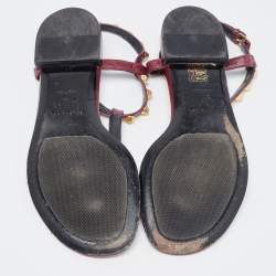 Pre Owned Balenciaga Burgundy Leather Arena Ankle Strap Flats Size 40