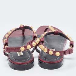 Pre Owned Balenciaga Burgundy Leather Arena Ankle Strap Flats Size 40