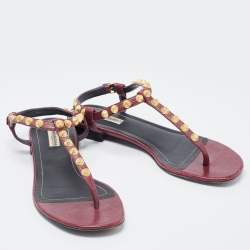 Pre Owned Balenciaga Burgundy Leather Arena Ankle Strap Flats Size 40