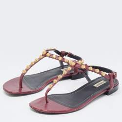 Pre Owned Balenciaga Burgundy Leather Arena Ankle Strap Flats Size 40