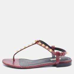 Pre Owned Balenciaga Burgundy Leather Arena Ankle Strap Flats Size 40