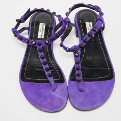 Pre Owned صندل إصبع بالنسياغا أرينا جلد أصفر مرصع مقاس 38