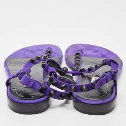 Pre Owned صندل إصبع بالنسياغا أرينا جلد أصفر مرصع مقاس 38