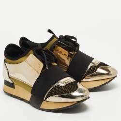 Balenciaga Tricolor Foil Leather and Mesh Race Runner Low Top Sneakers Size 35