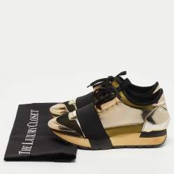 Balenciaga Tricolor Foil Leather and Mesh Race Runner Low Top Sneakers Size 35