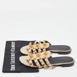 Pre Owned Balenciaga Beige Leather Arena Flat Slides Size 38