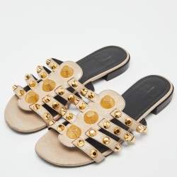 Pre Owned Balenciaga Beige Leather Arena Flat Slides Size 38