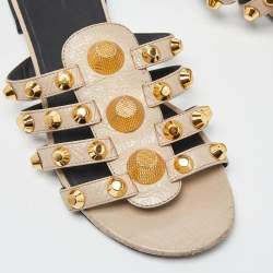 Pre Owned Balenciaga Beige Leather Arena Flat Slides Size 38