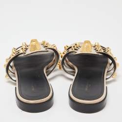 Pre Owned Balenciaga Beige Leather Arena Flat Slides Size 38