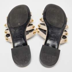 Pre Owned Balenciaga Beige Leather Arena Flat Slides Size 38