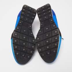 Pre Owned Balenciaga Black/Blue Leathe and Mesh Race Runner Low Sneakers Size 39