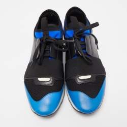 Balenciaga Black/Blue Leathe and Mesh Race Runner Low Sneakers Size 39